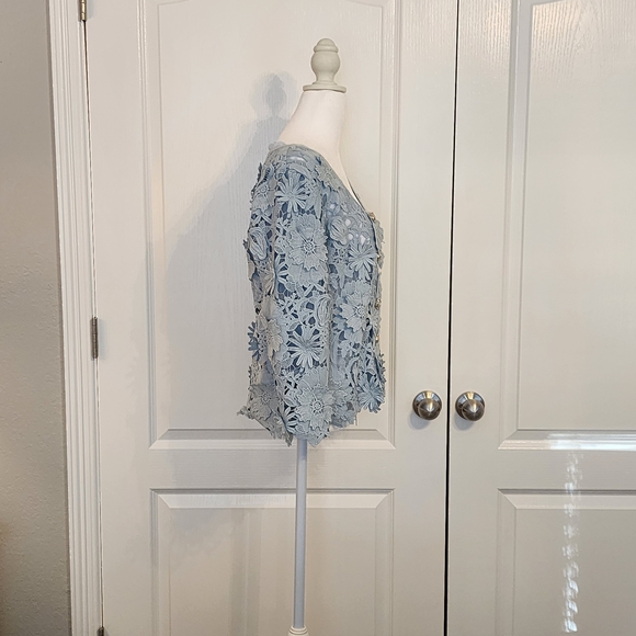Boston Proper Floral Lace Blouse - Light Blue - Picture 6 of 12